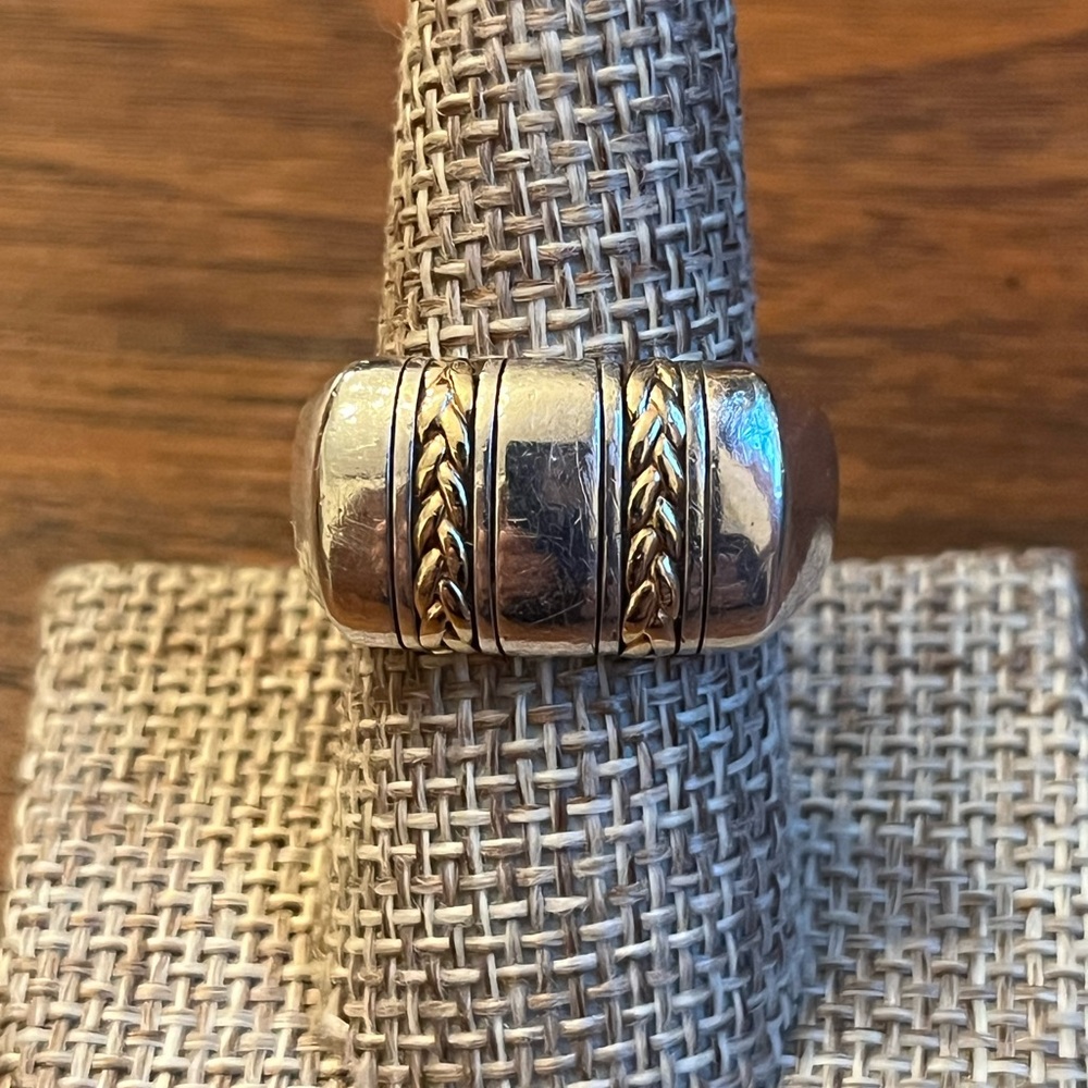 Elegant Sterling Silver and 10KT Gold Mens Ring